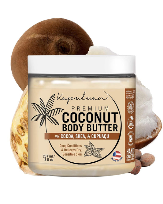 Nourishing Coconut Body Butter for Dry Skin - Whipped Cream with Raw Coconut Oil