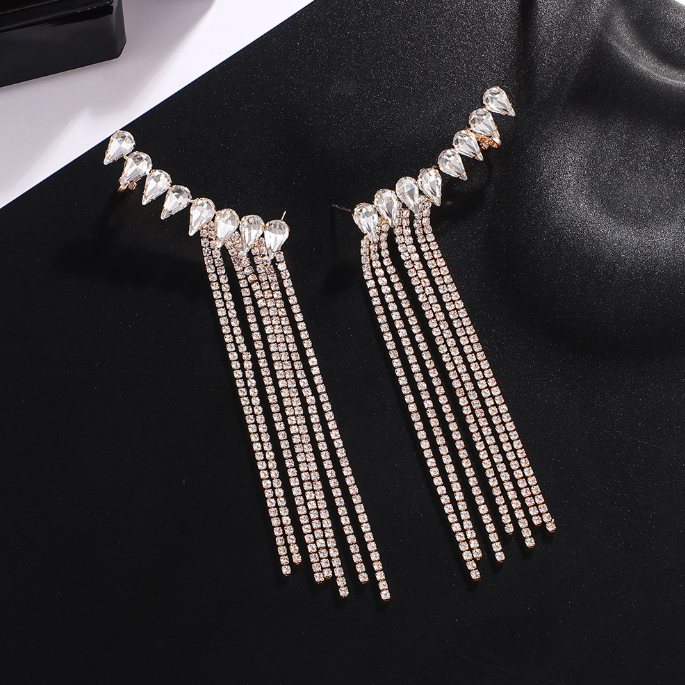 Exaggerated Tassel Zircon Earrings