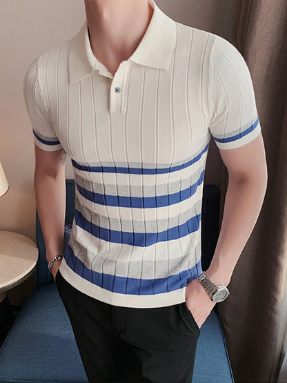 2023 Men's Short Sleeve Business Polo Shirt - Cool Striped