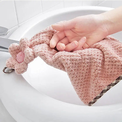 Coral Fleece Fingertip Towel with Loop, Quick-Dry