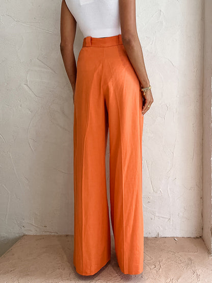Orange Linen Wide-Leg Pants for Women (One Piece)