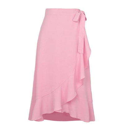 One-Piece Lace-Up Irregular Solid Color Skirt