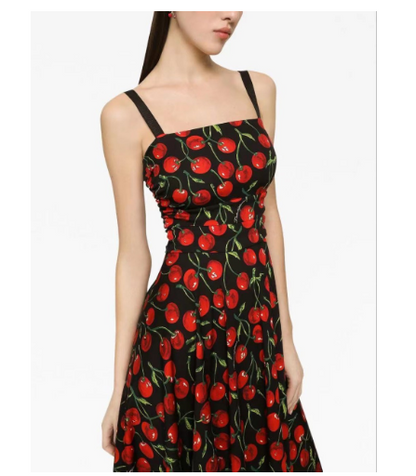 Floral Printed Cherry Belt Dress