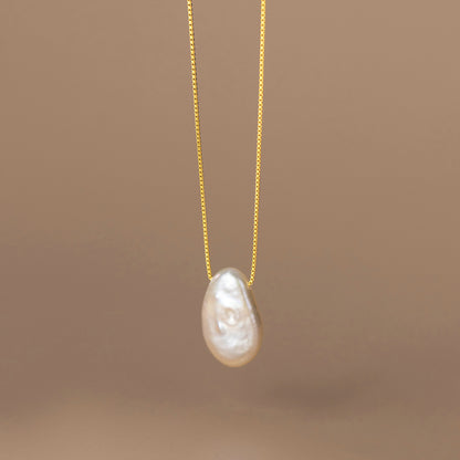 Irregular Flat Pearl Necklace in S925 Silver for Women