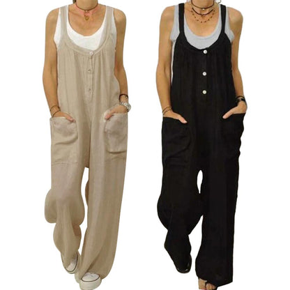 Casual Women's Sleeveless Cotton Linen Wide Leg Jumpsuit