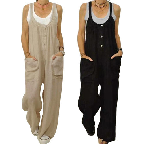 Casual Women's Sleeveless Cotton Linen Wide Leg Jumpsuit