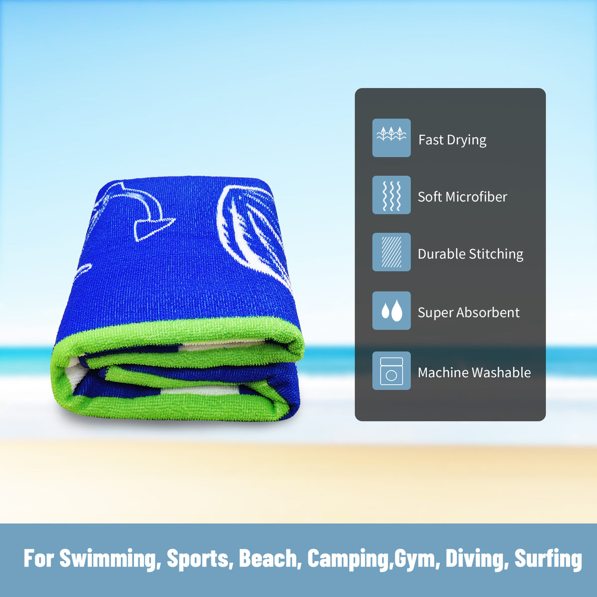 Blue and White Striped Stars Quick-Drying Beach Towel