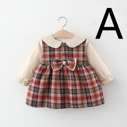 Girls Plaid Fleece Skirt with Bow-knot Detail