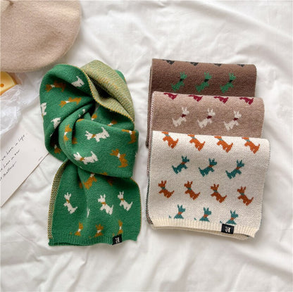 Wool Blend Animal Print Winter Scarf with Bow for Women