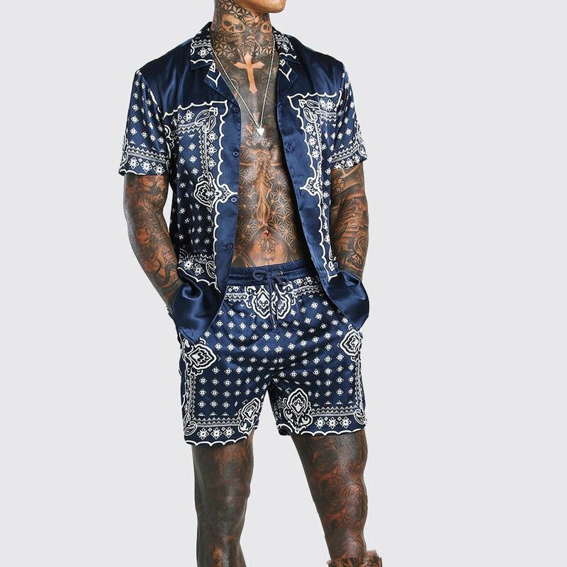Men's Loose Fit Striped Short Sleeve Suit