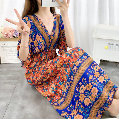 Women's Ethnic Style Cotton Silk Seaside Dress