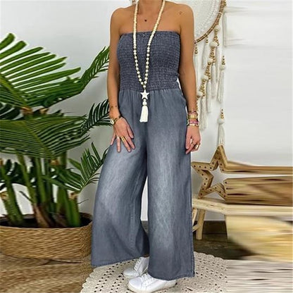 Elastic Slim-fit Wide-leg Casual Denim Trousers