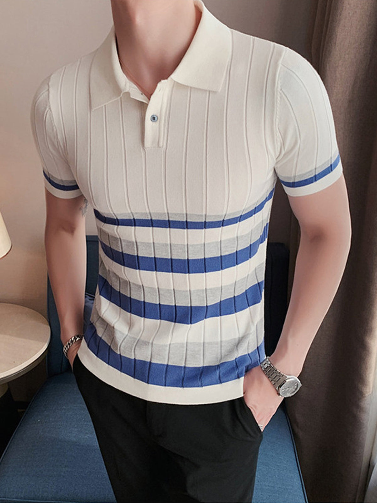 2023 Men's Short Sleeve Business Polo Shirt - Cool Striped