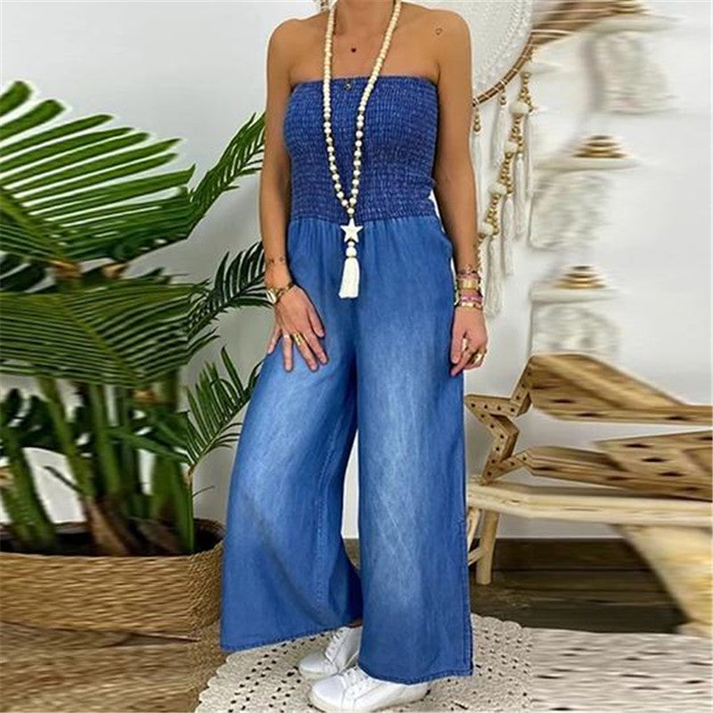 Elastic Slim-fit Wide-leg Casual Denim Trousers