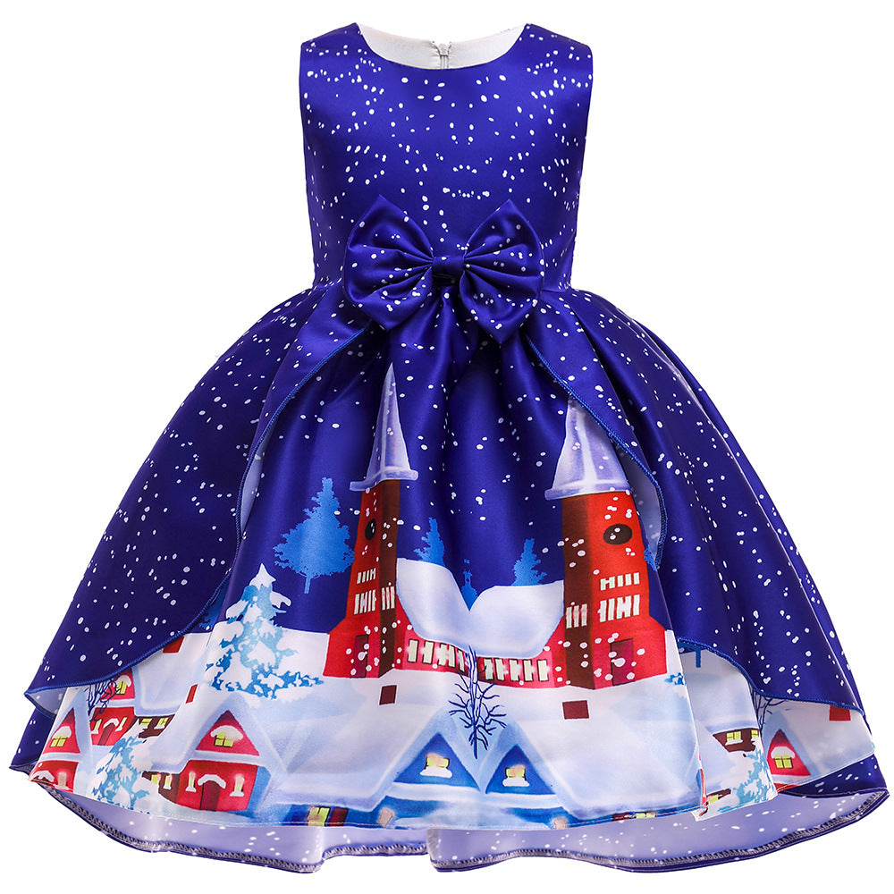 Christmas Dress Print for Princess Santa Claus Girl