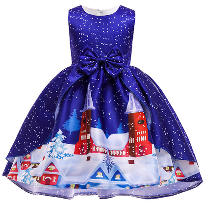 Christmas Dress Print for Princess Santa Claus Girl