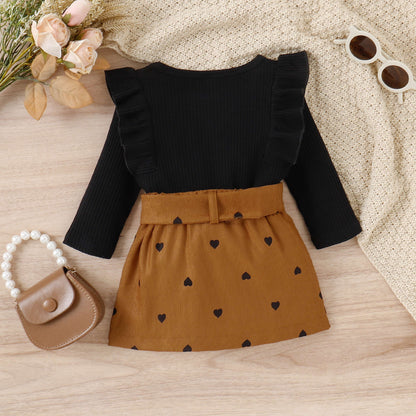 Girls' Cotton Top & Corduroy Skirt Valentine's Set