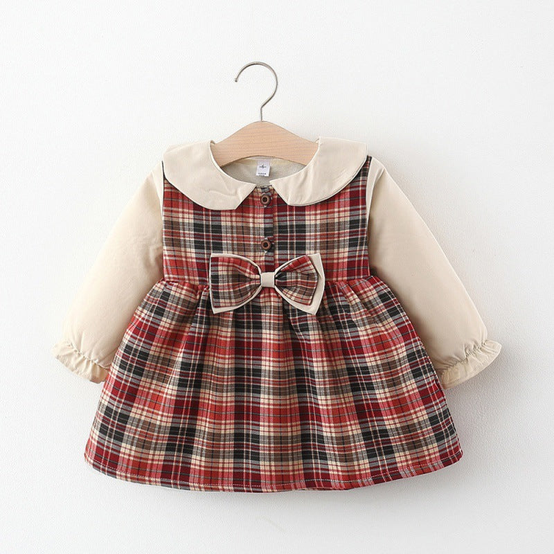 Girls Plaid Fleece Skirt with Bow-knot Detail