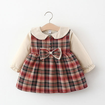 Girls Plaid Fleece Skirt with Bow-knot Detail