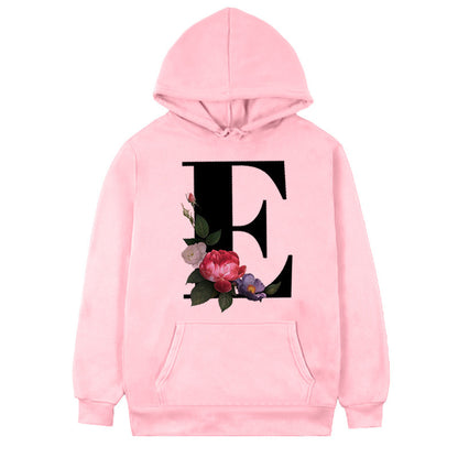 Women's Fleece Hoodie with 26-Letter Flower Print
