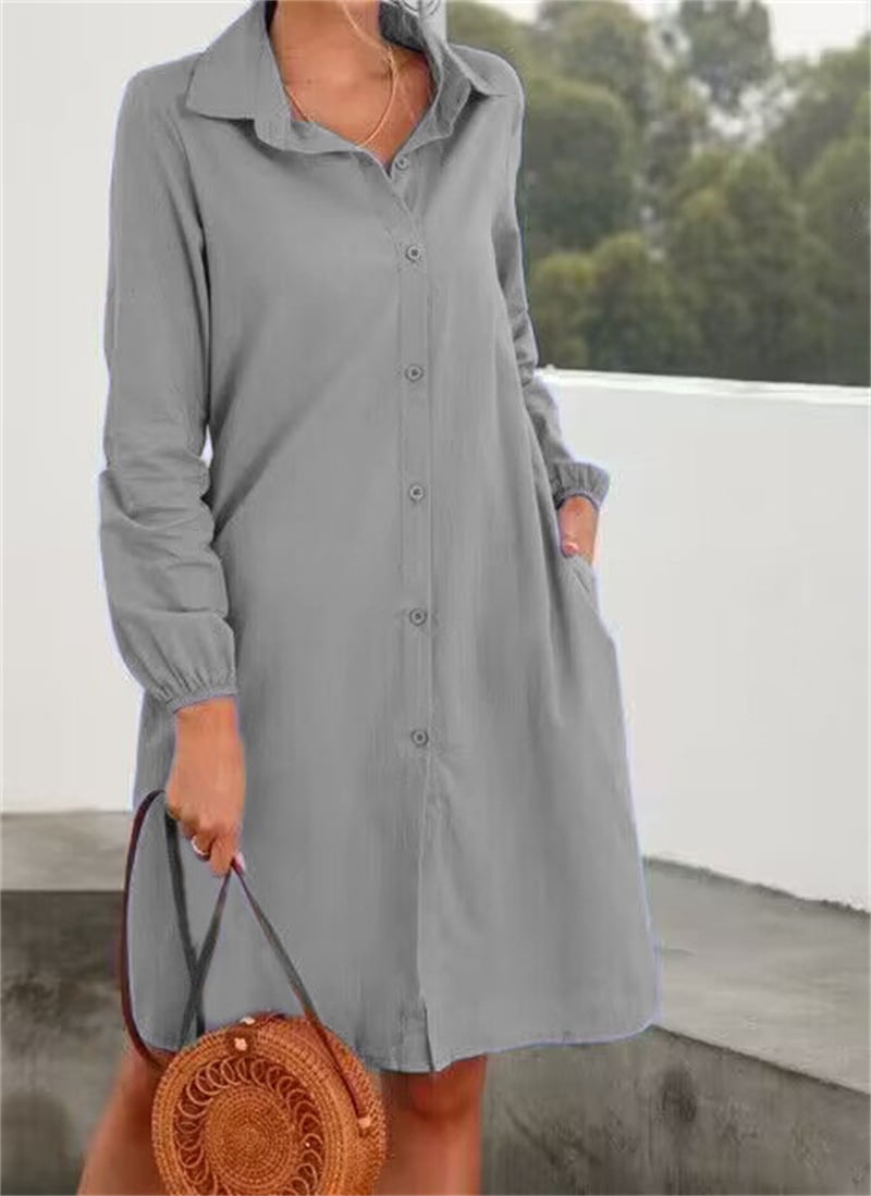 Long Sleeve Solid Color Cardigan with Skirt for Women