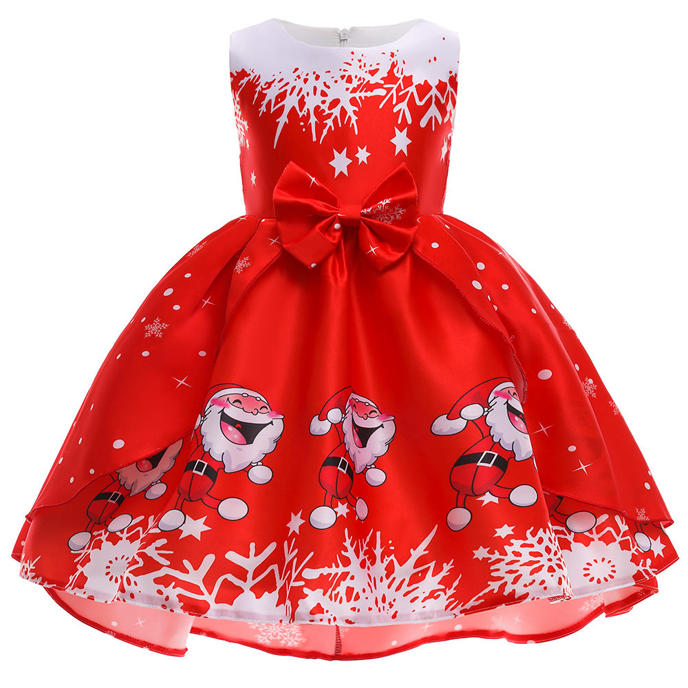 Christmas Dress Print for Princess Santa Claus Girl