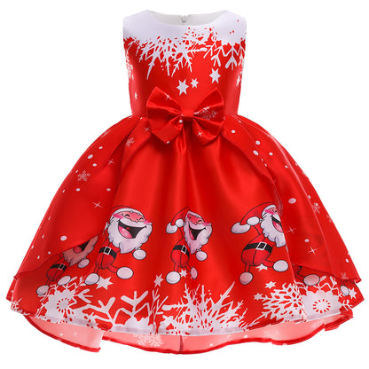 Christmas Dress Print for Princess Santa Claus Girl