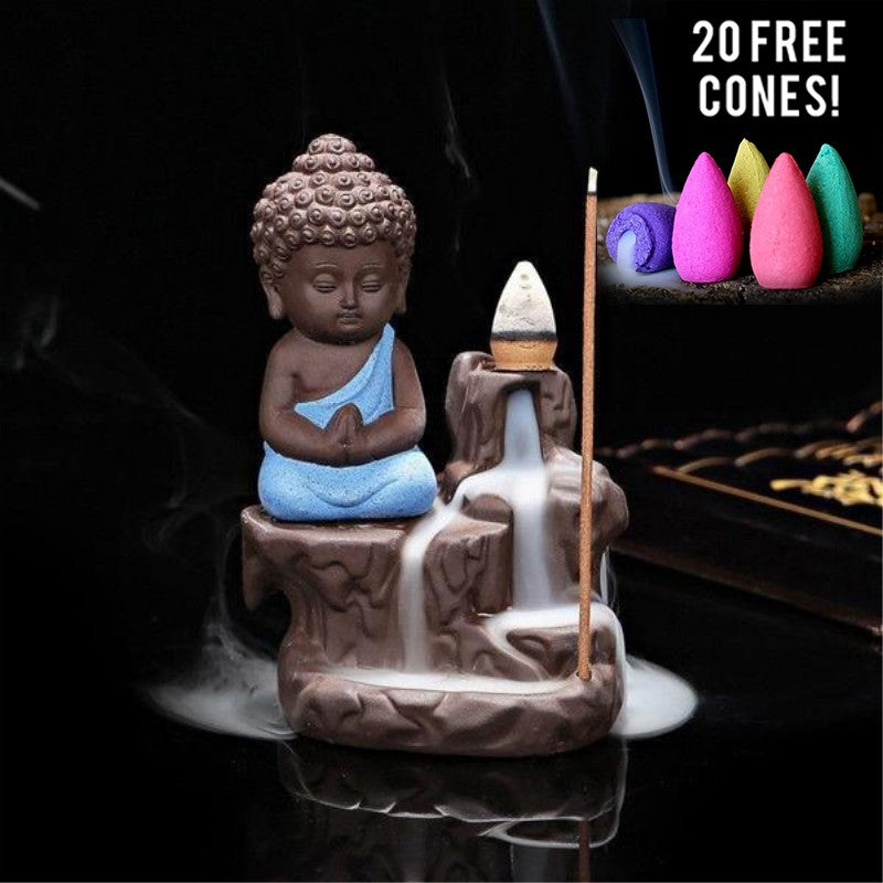 Creative Purple Clay Monk Incense Burner Desktop Decor