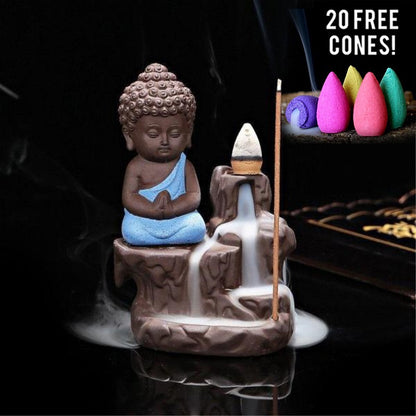 Creative Purple Clay Monk Incense Burner Desktop Decor