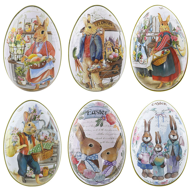 Cute Bunny Rabbit Printed Metal Easter Egg Candy Box