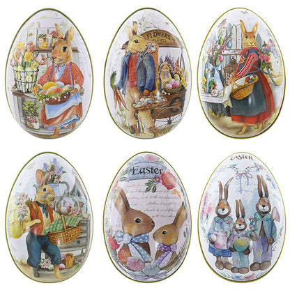 Cute Bunny Rabbit Printed Metal Easter Egg Candy Box