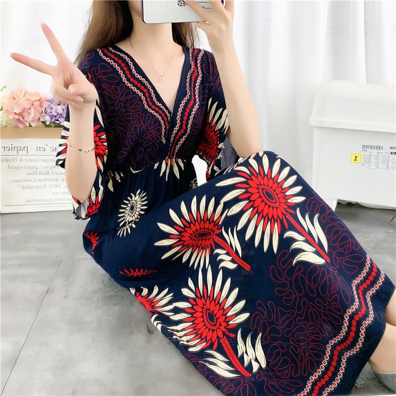 Women's Ethnic Style Cotton Silk Seaside Dress