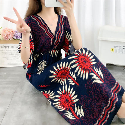 Women's Ethnic Style Cotton Silk Seaside Dress