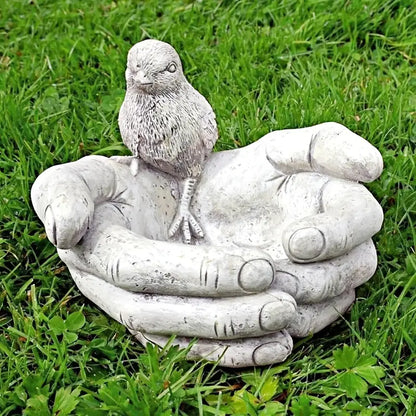 Hand-Shaped Bird Bath and Feeder Resin Garden Ornament