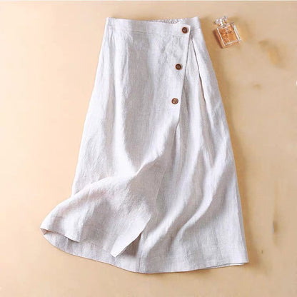 Women's Casual Cotton Linen Long Elastic Waist Skirt