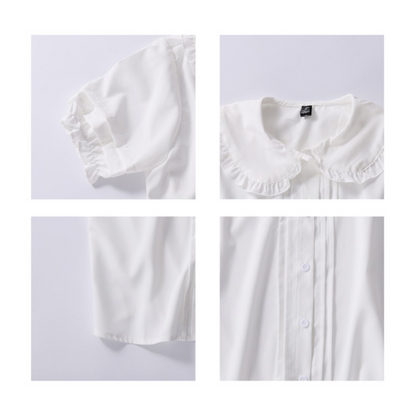College Style Sweet Ruffle Short Sleeve Women's Top