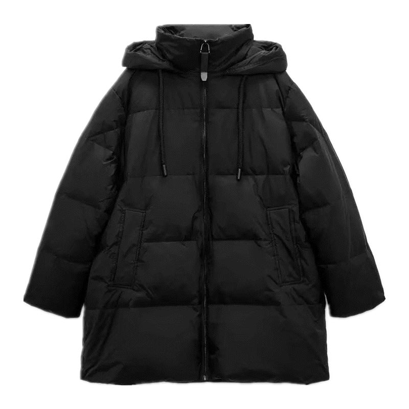 Women's Solid Color Down Jacket with Hood and Zipper