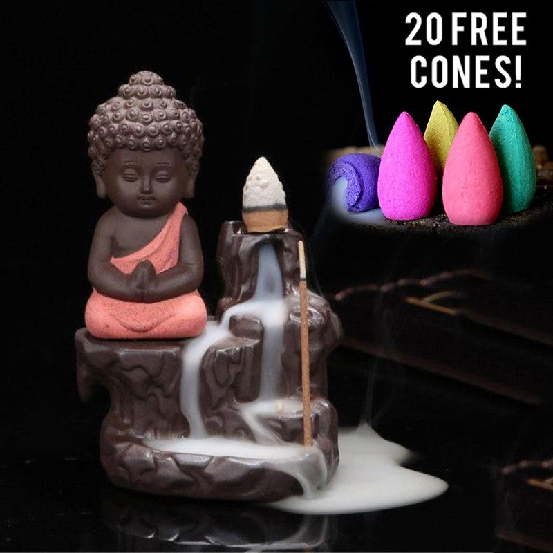Creative Purple Clay Monk Incense Burner Desktop Decor