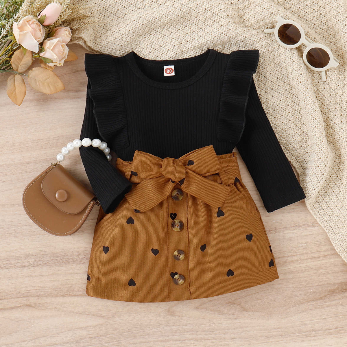 Girls' Cotton Top & Corduroy Skirt Valentine's Set
