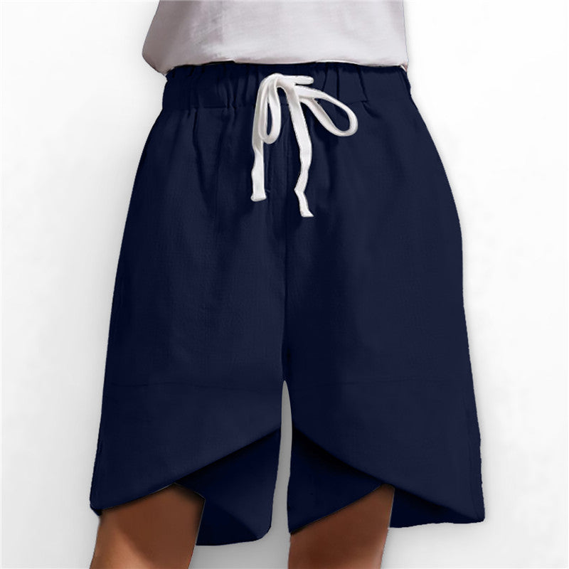 Elastic Waist Wide Leg Casual Shorts with Pockets