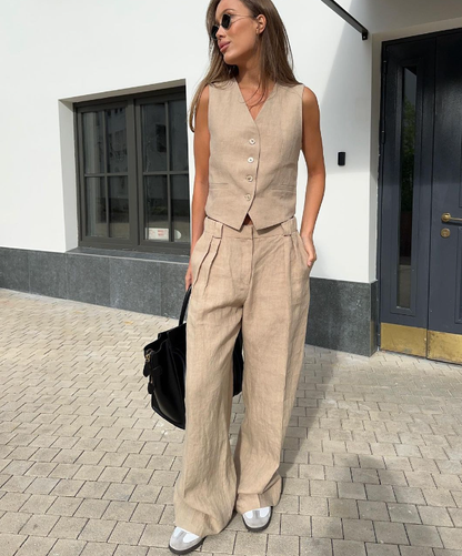 Athena Tailored Linen Set with Sleeveless Vest (One Set)