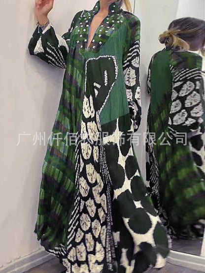 2022 Women's V-Neck Pocket Print Dress for Cross-Border Trade