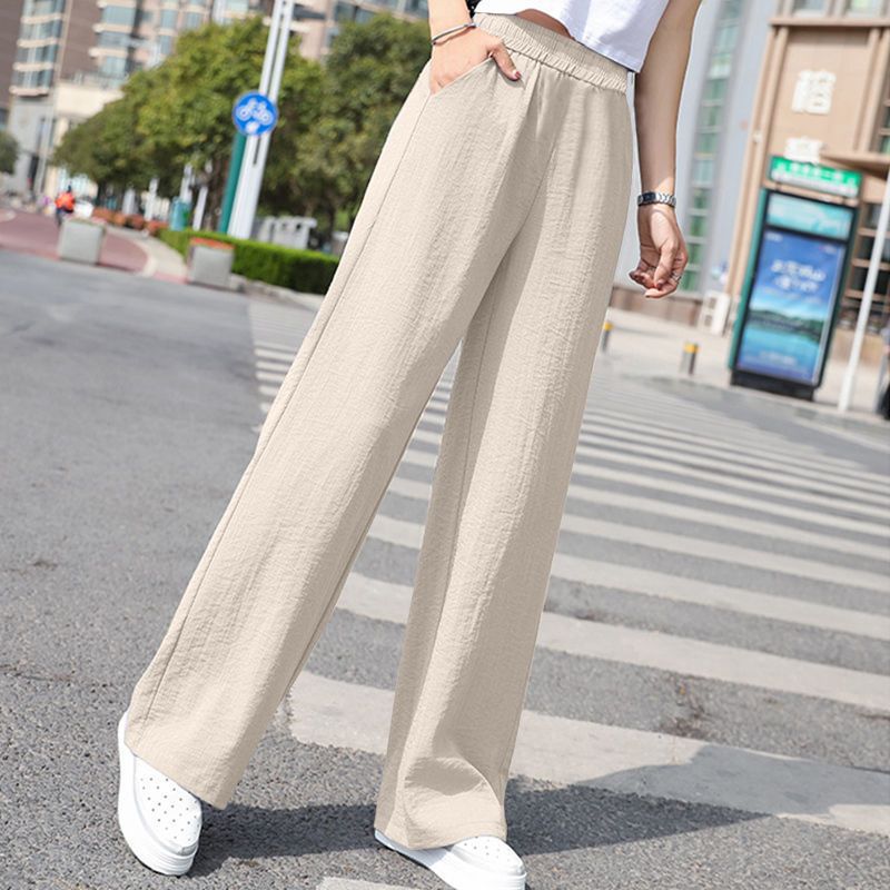 Cotton Linen Wide-Leg Pants for Women - High Waist Casual