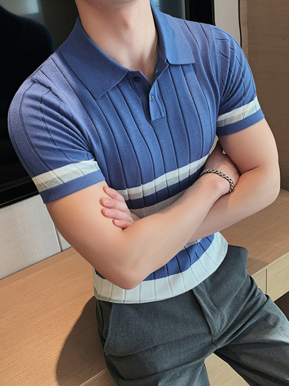 2023 Men's Short Sleeve Business Polo Shirt - Cool Striped