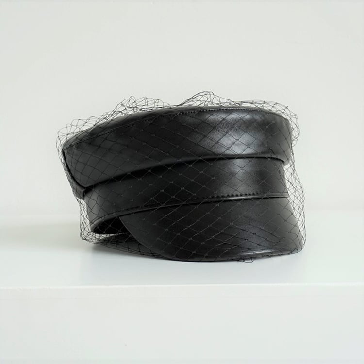 Women's Navy Denim Mesh Flat Top Hat