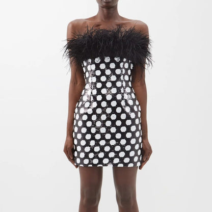 Elegant Off-the-Shoulder Feather Tube Mini Dress