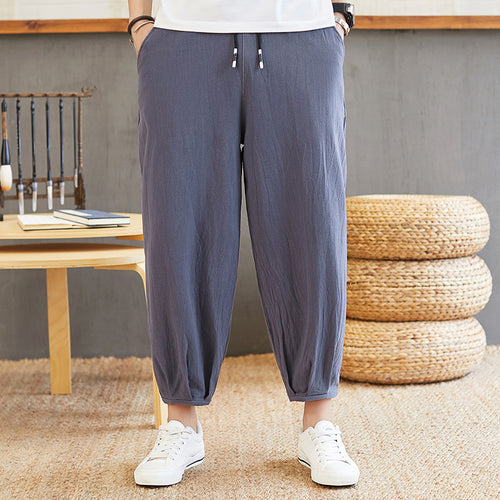 Men's Cotton Linen Wide-Leg Chinese Style Pants