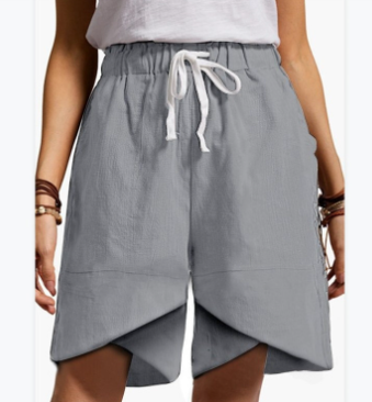 Elastic Waist Wide Leg Casual Shorts with Pockets