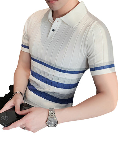 2023 Men's Short Sleeve Business Polo Shirt - Cool Striped