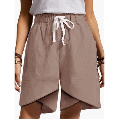 Elastic Waist Wide Leg Casual Shorts with Pockets